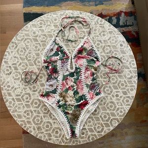 NWOT Zimmerman Junie Floral Crochet-Edge One-Piece Swimsuit. Size 1